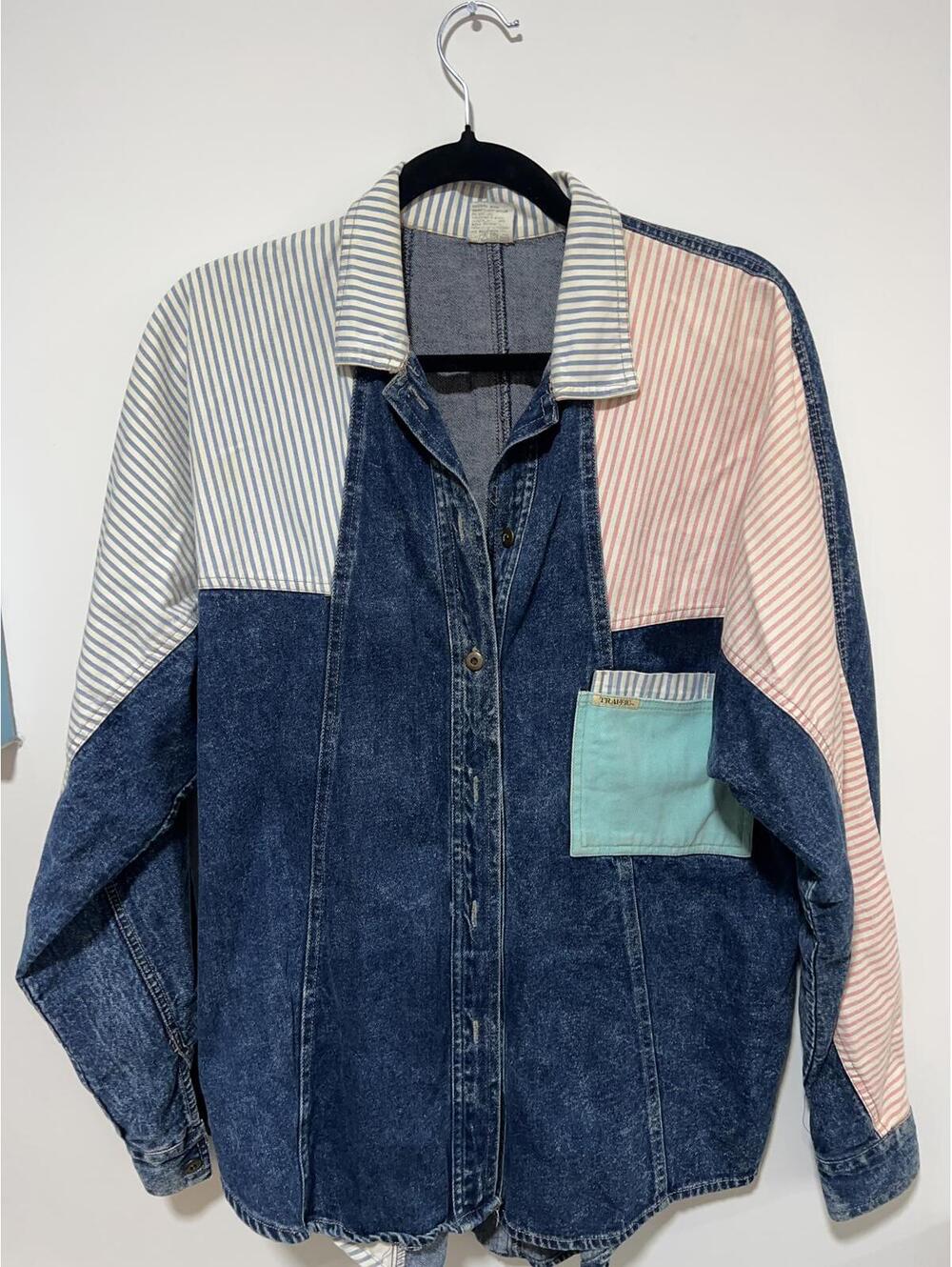 Vintage 80s Traffic Denim Patchwork Button Up